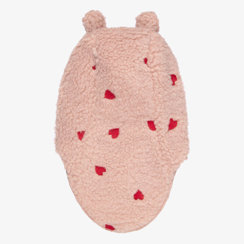 Molo-Baby Girls Pink Sherpa Balaclava with Red Hearts | Childrensalon