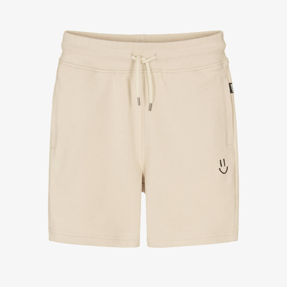 Molo-Beige Cotton Shorts with Smiling Face Embroidery | Childrensalon