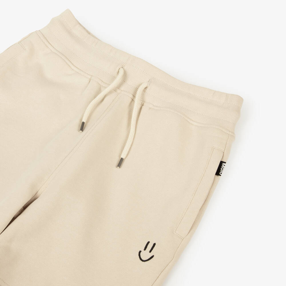 Molo-Beige Cotton Shorts with Smiling Face Embroidery | Childrensalon