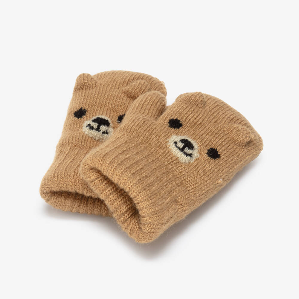 Molo-قفازات محبوكة بتصميم دب لون بيج للأطفال الرضع | Childrensalon