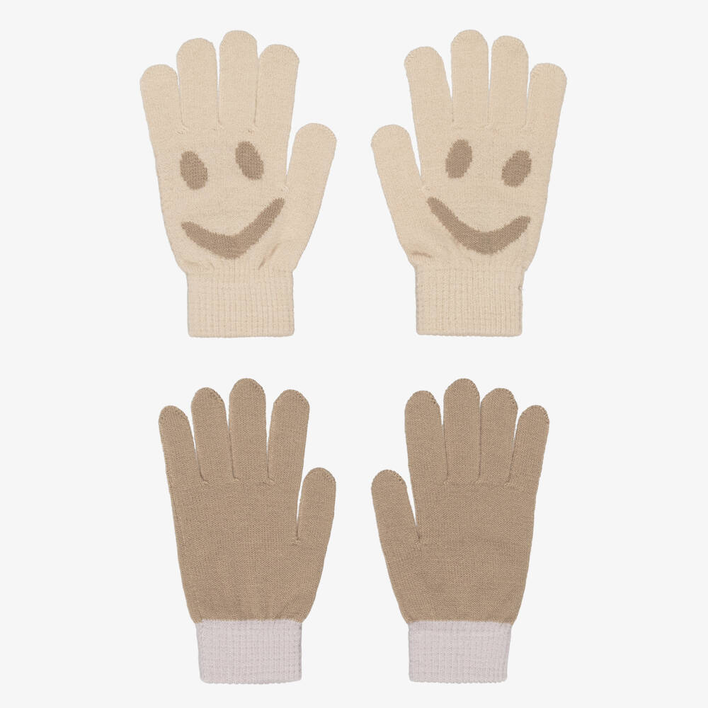 Molo-Beige Knitted Smiling Face Gloves (2 Pack) | Childrensalon