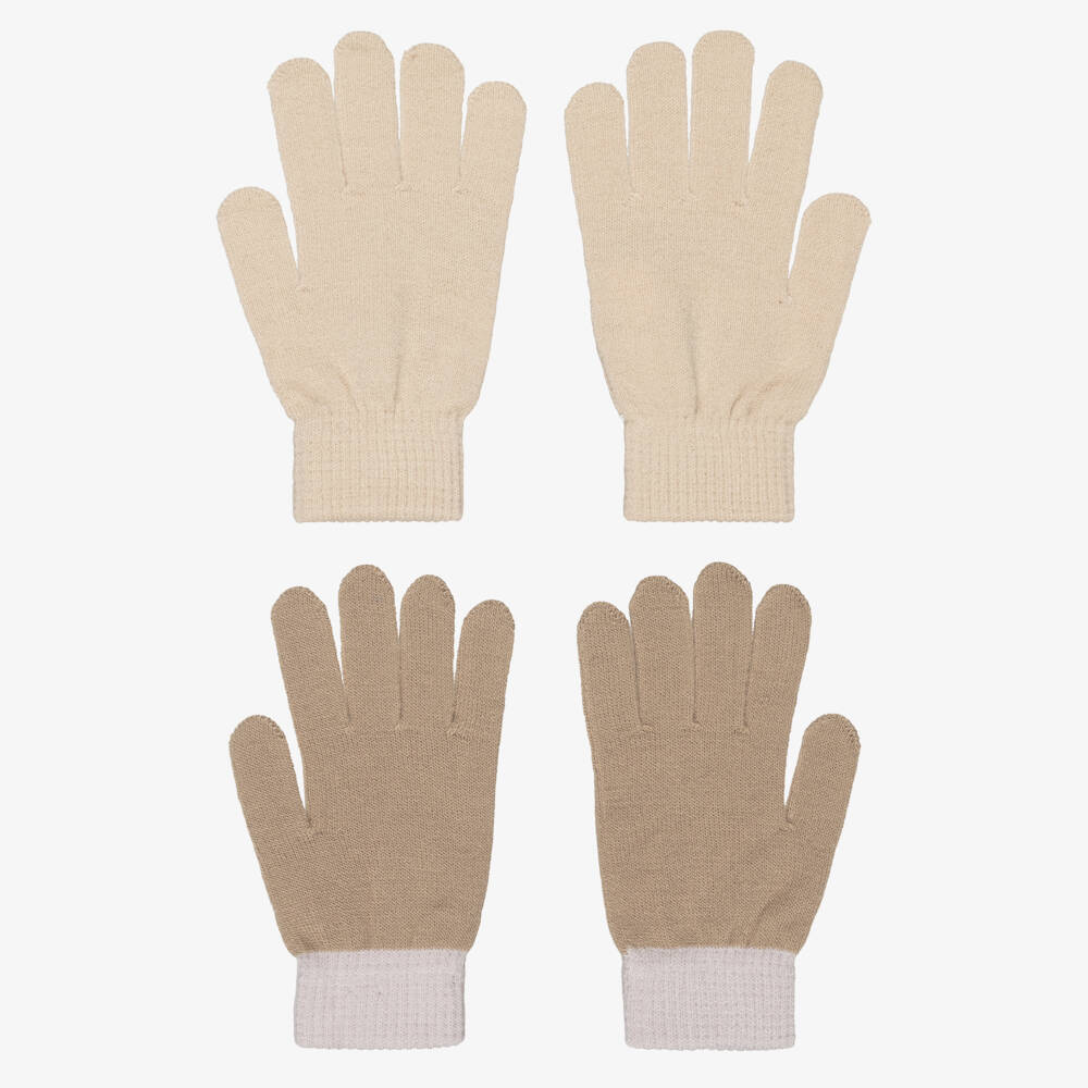 Molo-Beige Knitted Smiling Face Gloves (2 Pack) | Childrensalon