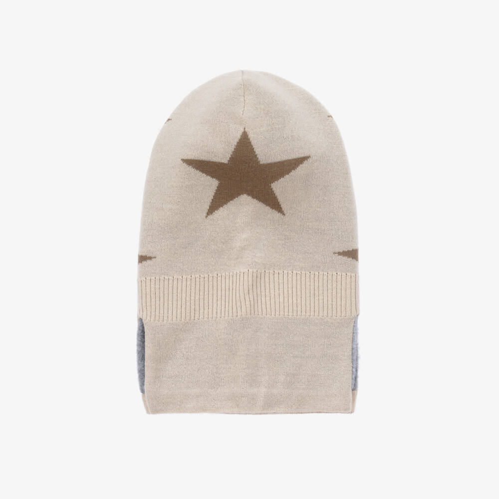 Molo-Beige Knitted Star Balaclava | Childrensalon