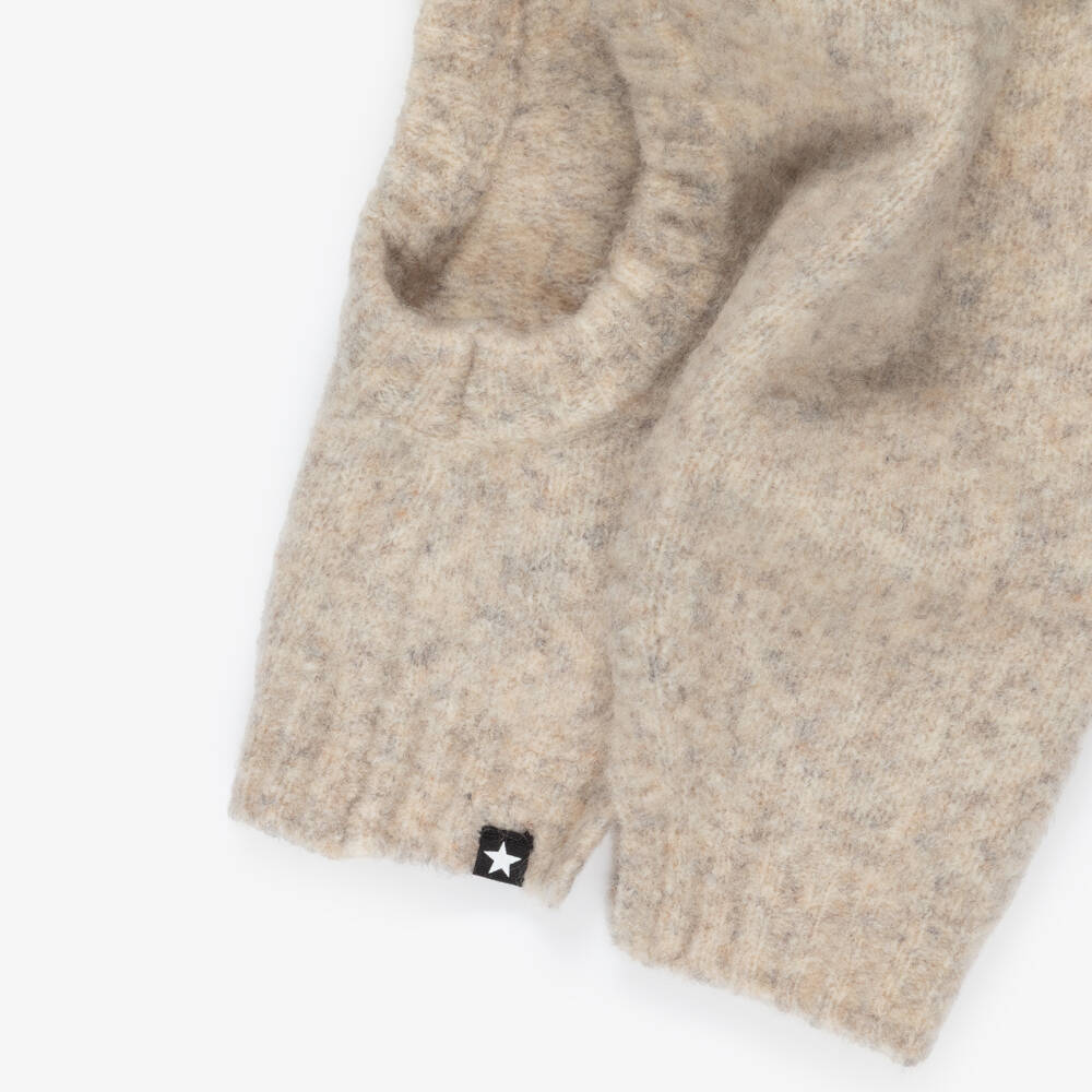 Molo-Beige Marl Wool Knit Balaclava with Cat Ears | Childrensalon