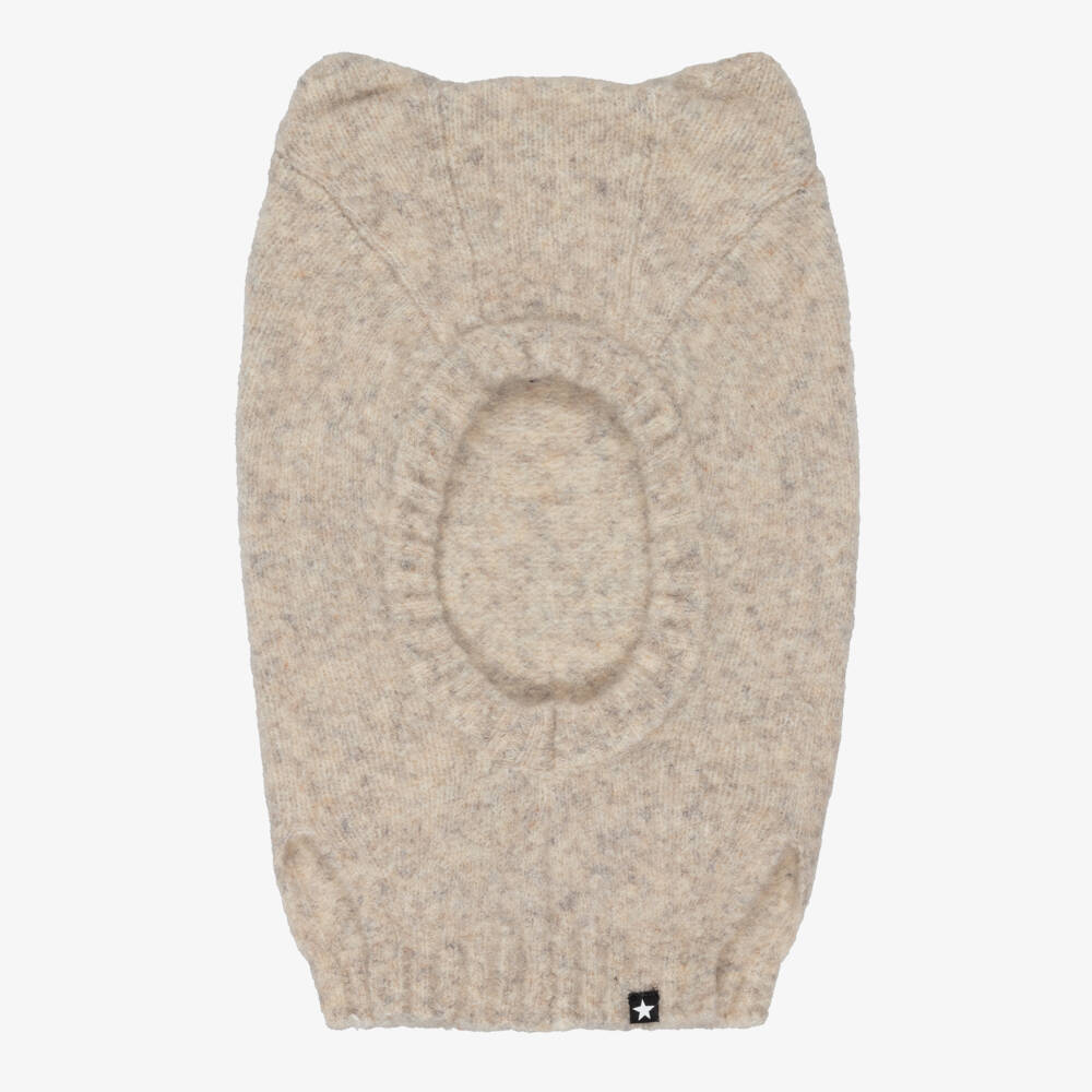 Molo-Beige Marl Wool Knit Balaclava with Cat Ears | Childrensalon