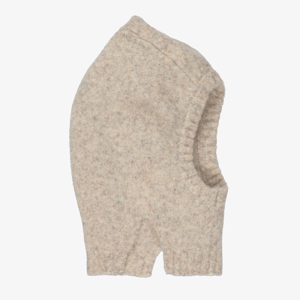 Molo-Beige Marl Wool Knit Balaclava with Cat Ears | Childrensalon