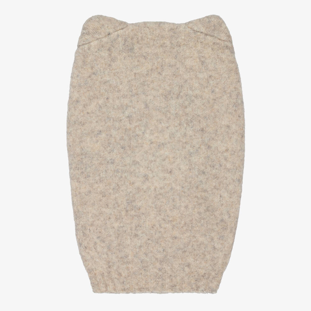 Molo-Beige Marl Wool Knit Balaclava with Cat Ears | Childrensalon