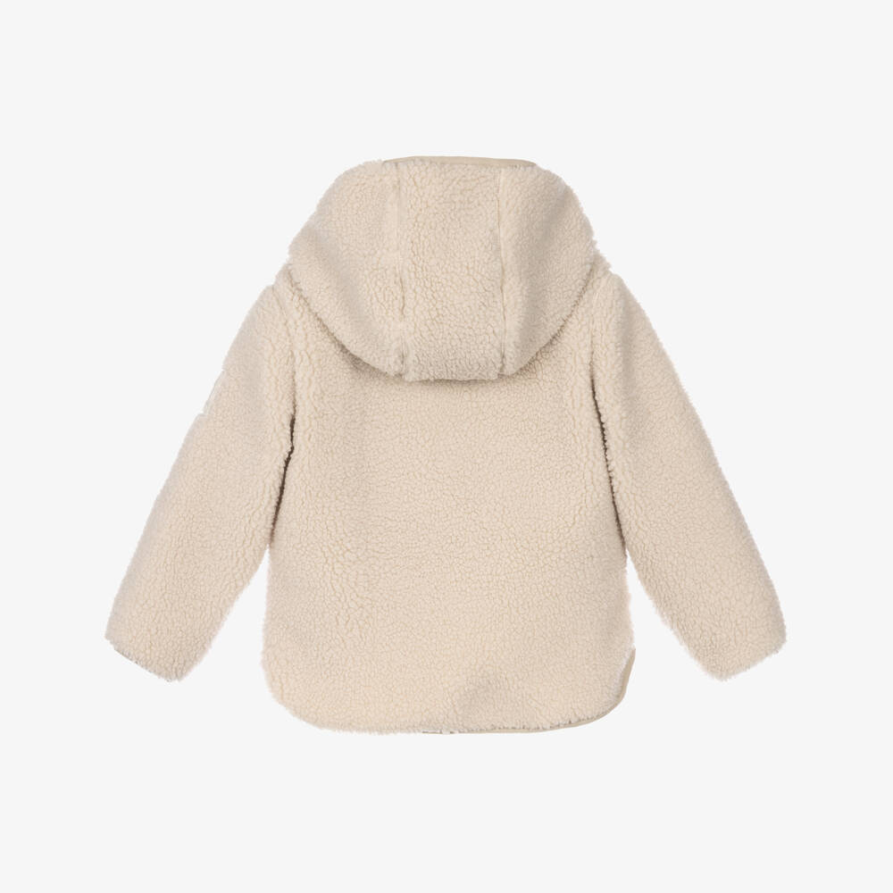 Molo-Beige Sherpa Fleece Zip-Up Hooded Top | Childrensalon