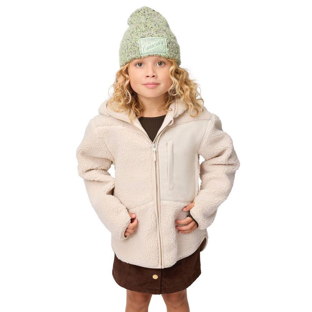 Molo-Beige Sherpa Fleece Zip-Up Hooded Top | Childrensalon