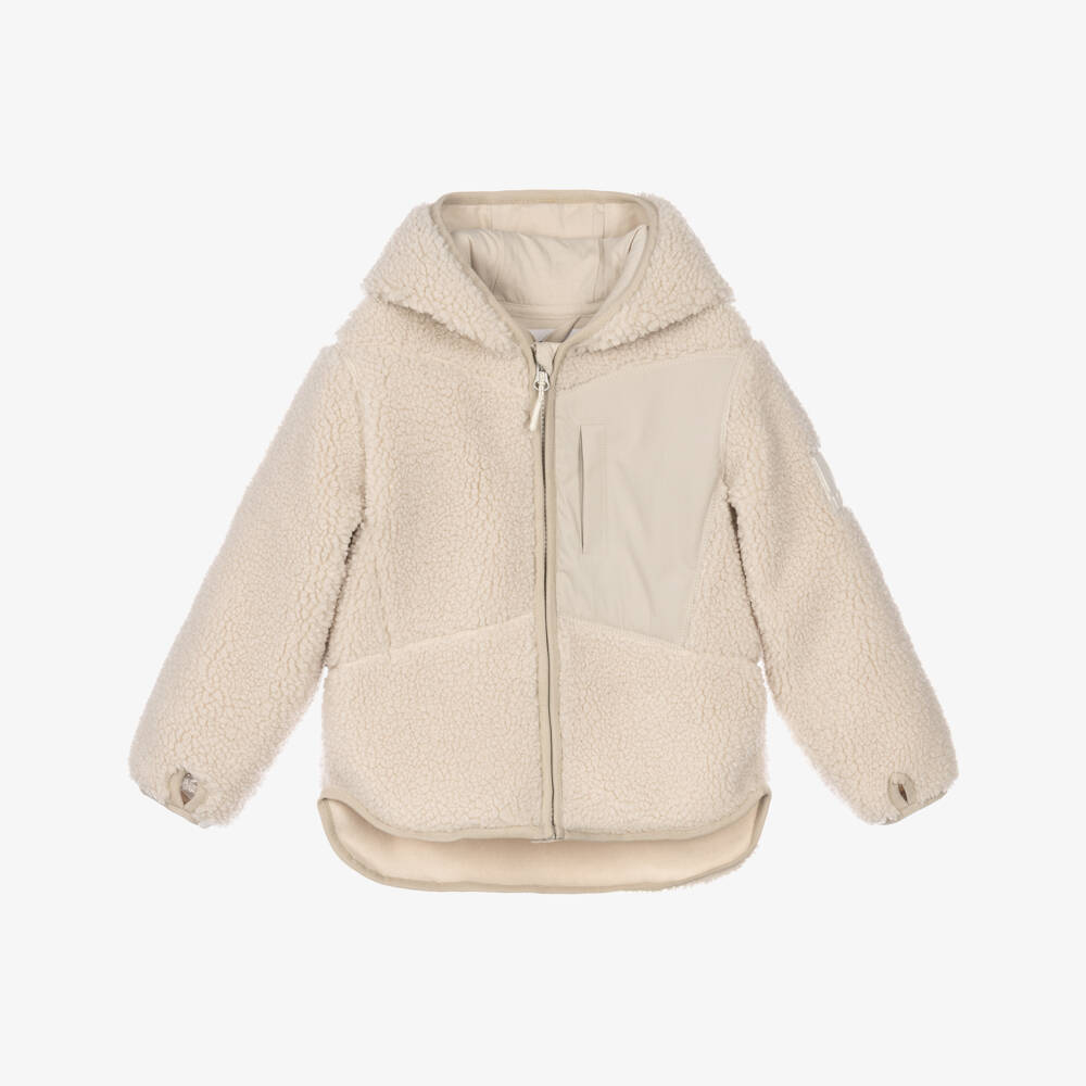 Molo-Beige Sherpa Fleece Zip-Up Hooded Top | Childrensalon