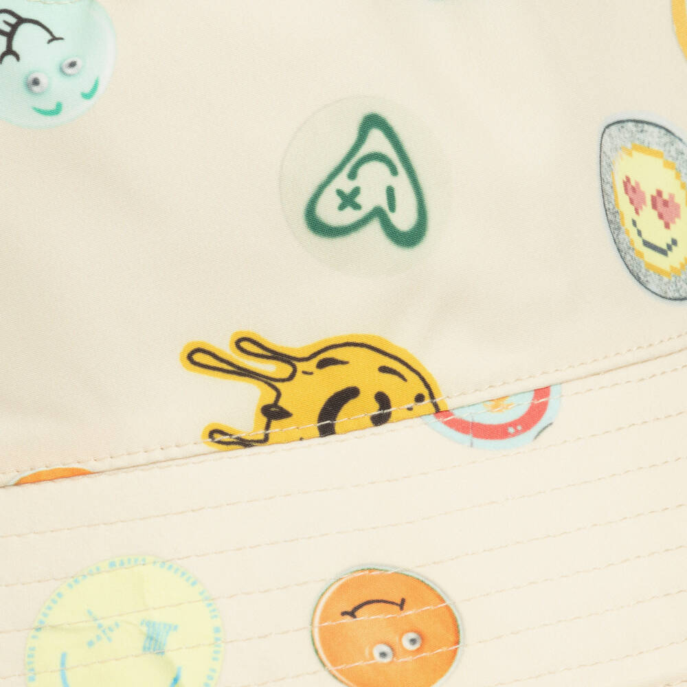 Molo-Beige Smiling Face Graphic Bucket Hat (UPF50+) | Childrensalon