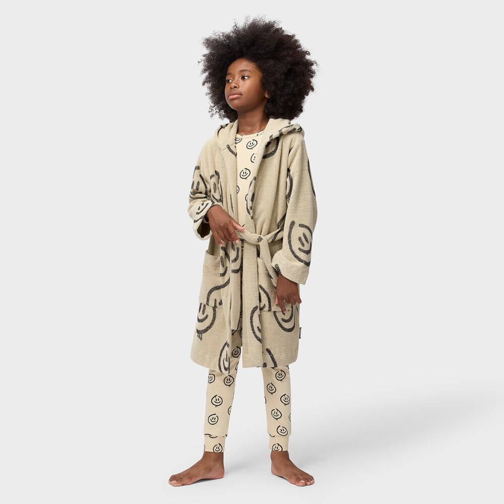 Molo-Beige Smiling Face Long Pyjamas in Organic Cotton | Childrensalon