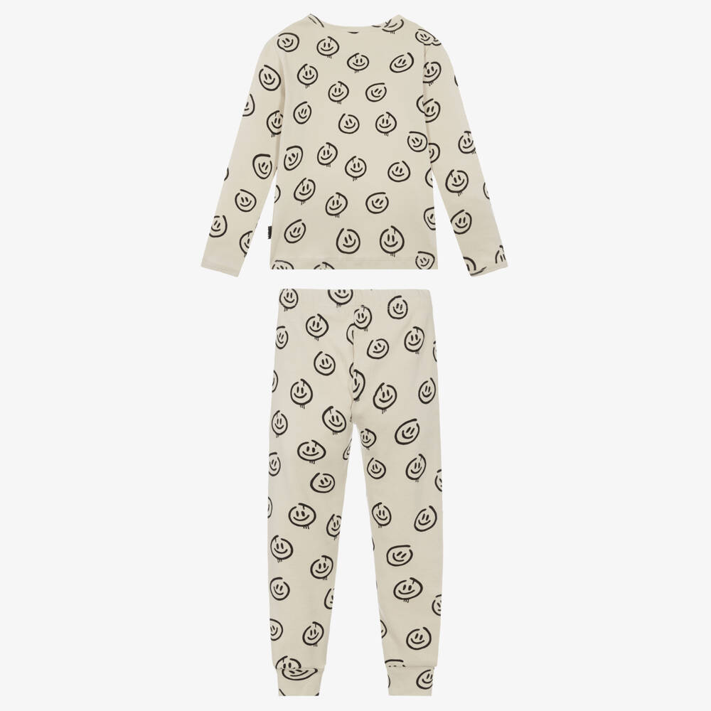 Molo-Beige Smiling Face Long Pyjamas in Organic Cotton | Childrensalon