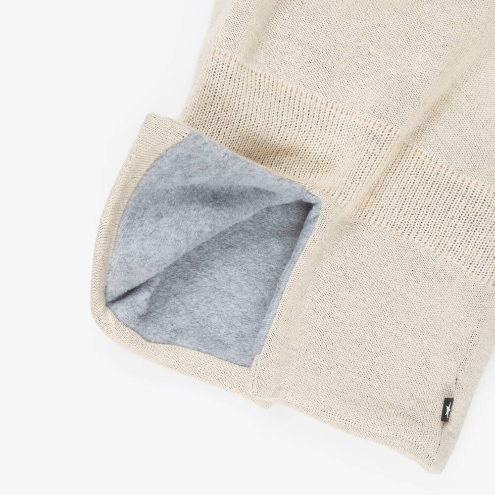 Molo-Beige Wool Knit Smiling Faces Balaclava  | Childrensalon