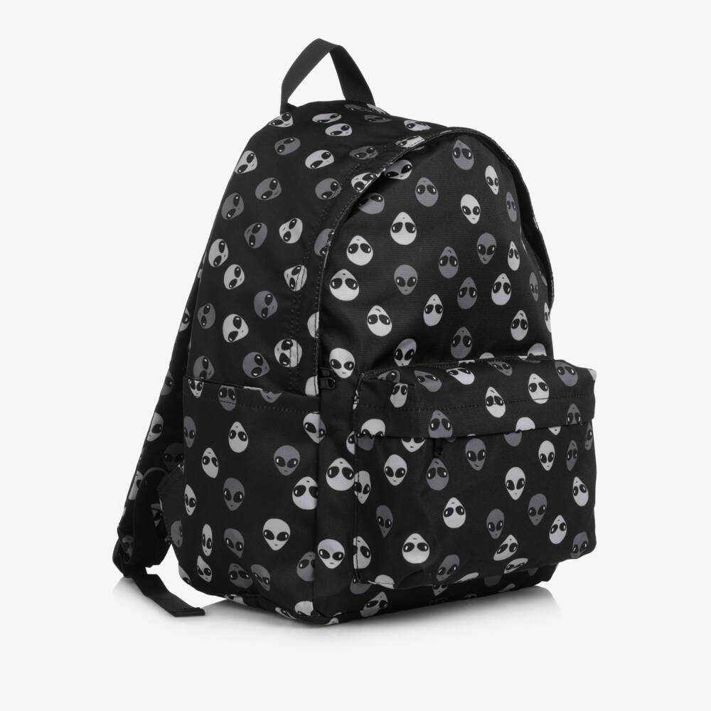 Molo-Black Canvas Alien Faces Backpack (42cm) | Childrensalon