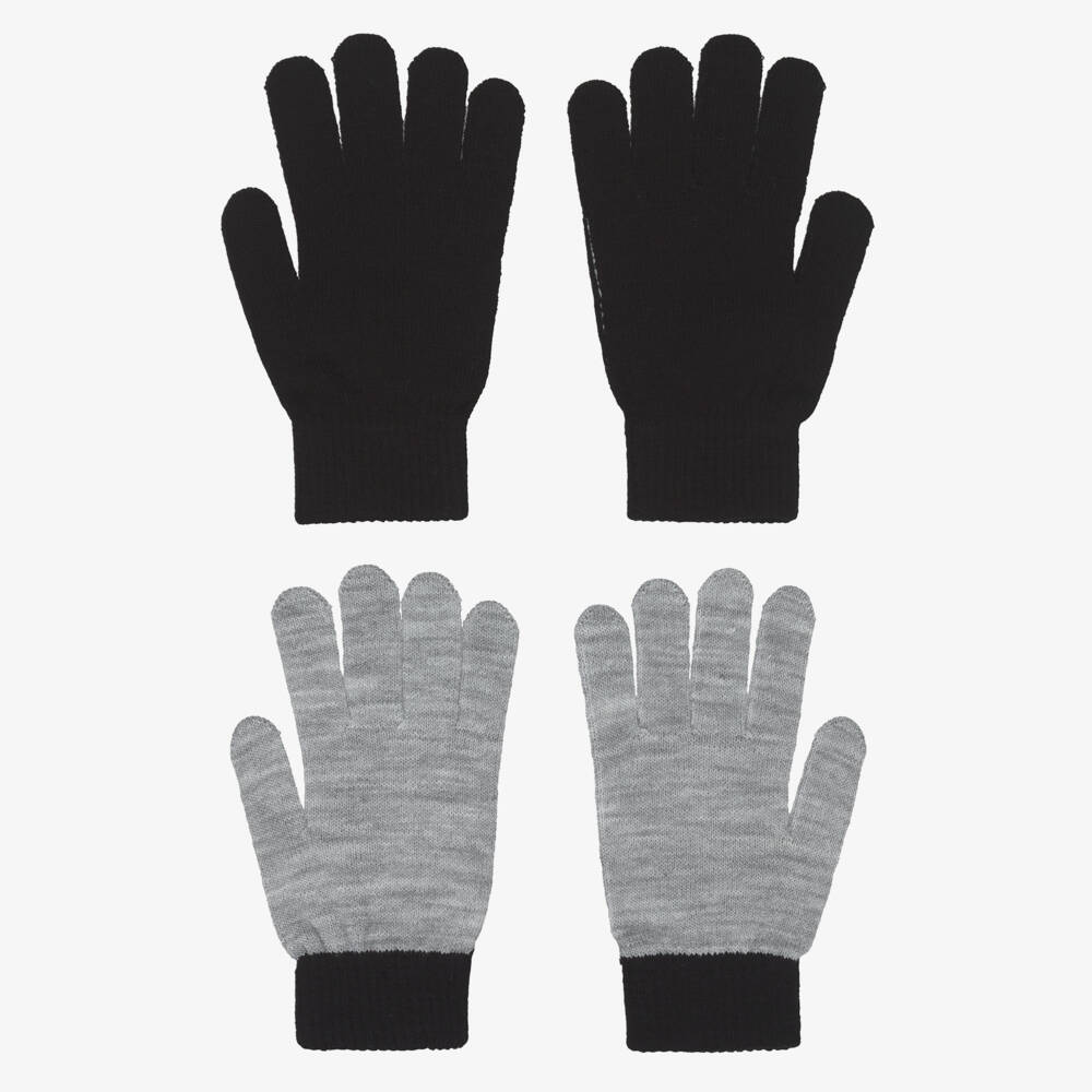 Molo-Black & Grey Knitted Smiling Face Gloves (2 Pack) | Childrensalon
