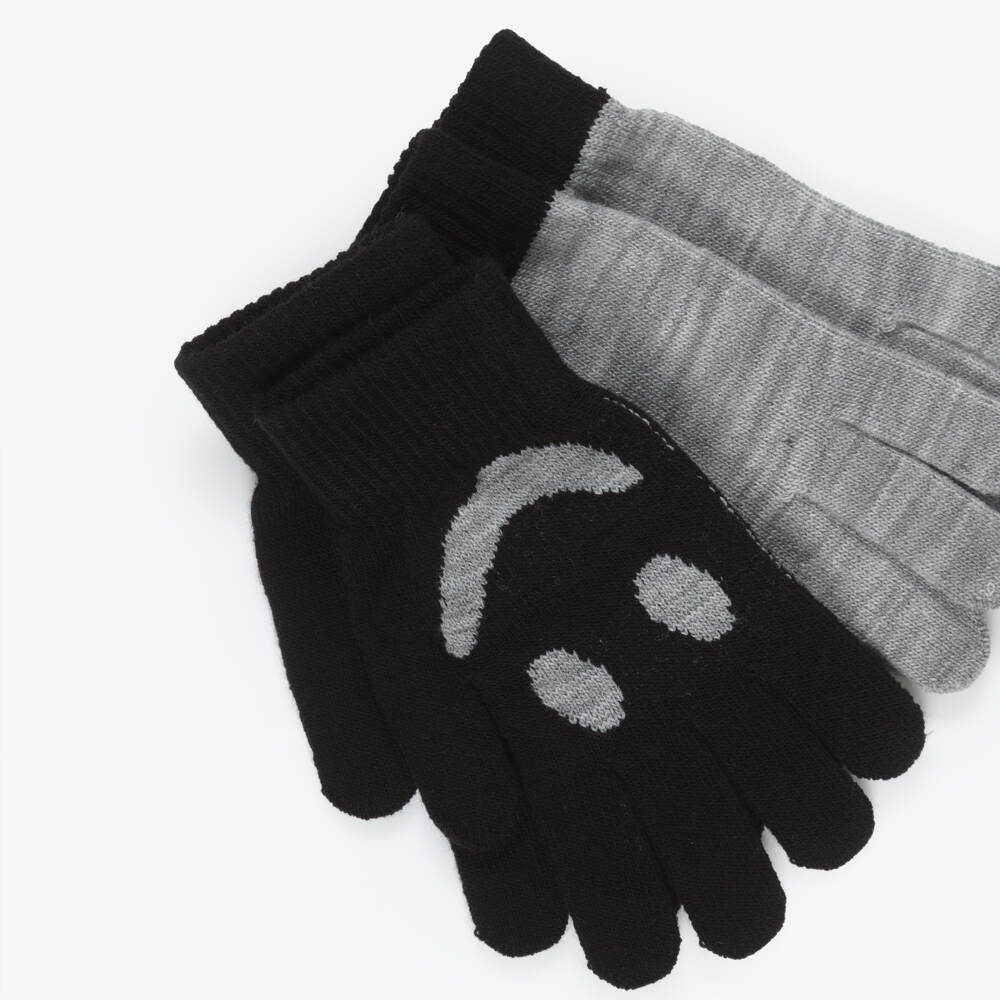 Molo-Black & Grey Knitted Smiling Face Gloves (2 Pack) | Childrensalon