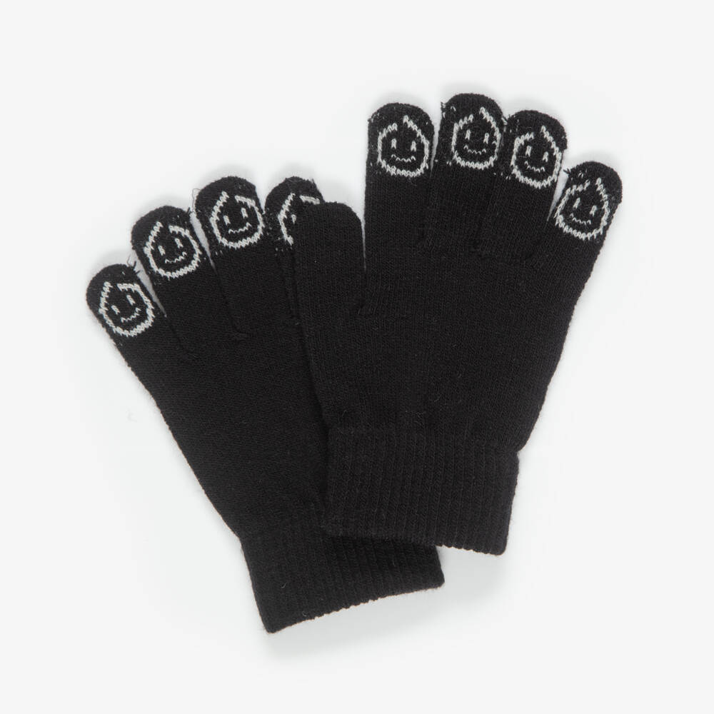 Molo-Black Knitted Smiling Faces Gloves | Childrensalon