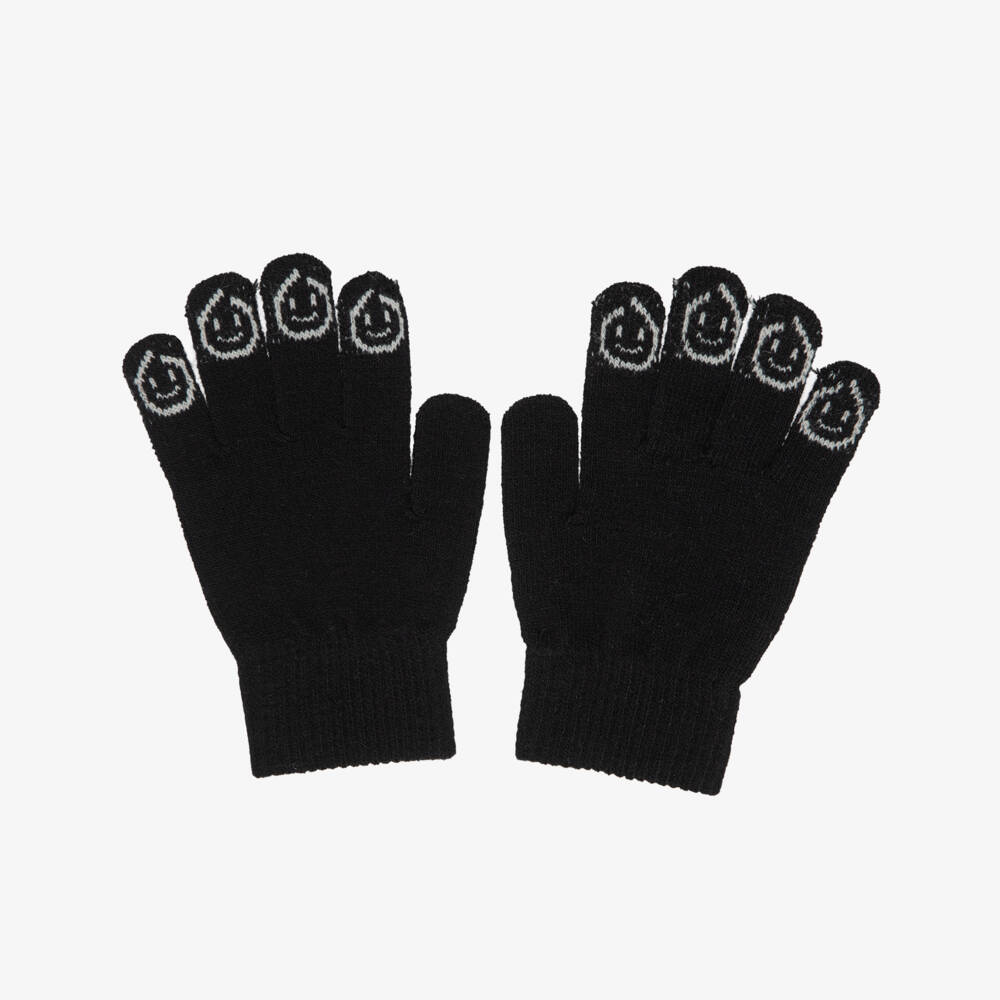 Molo-Black Knitted Smiling Faces Gloves | Childrensalon