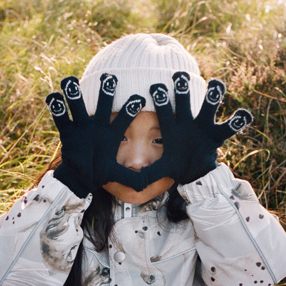 Molo-Black Knitted Smiling Faces Gloves | Childrensalon