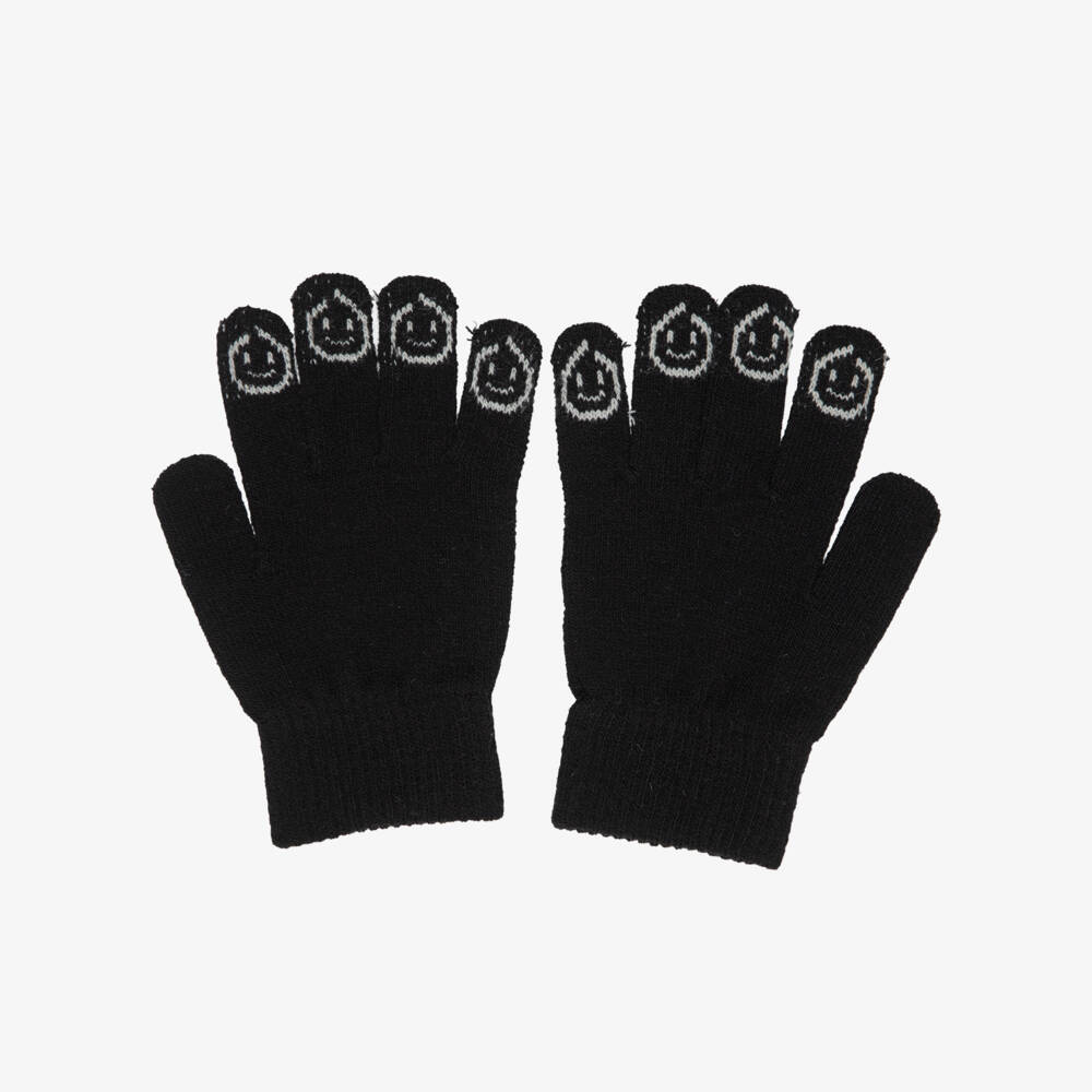 Molo-Black Knitted Smiling Faces Gloves | Childrensalon