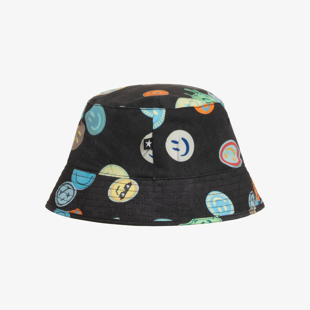 Molo-Black Smiling Face Graphic Bucket Hat (UPF50+) | Childrensalon