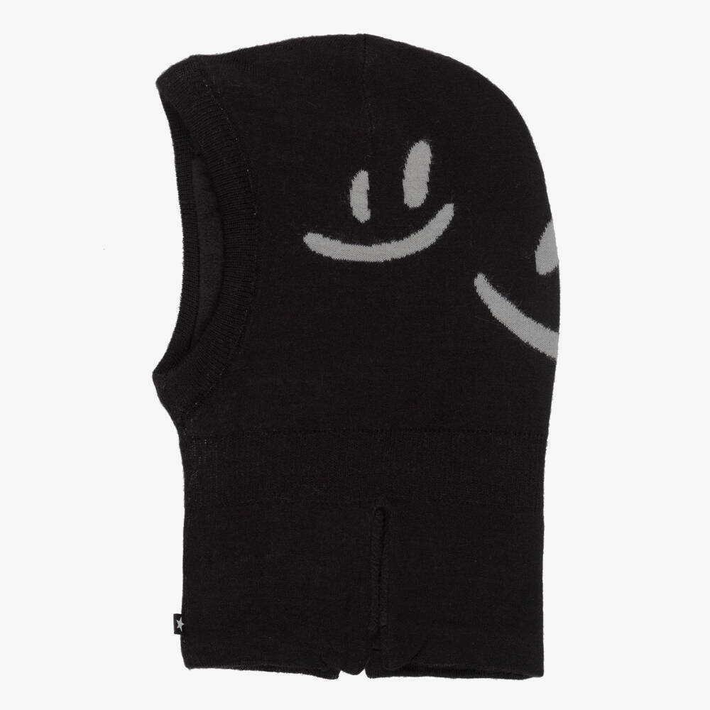 Molo-Black Wool Knit Smiling Faces Balaclava | Childrensalon