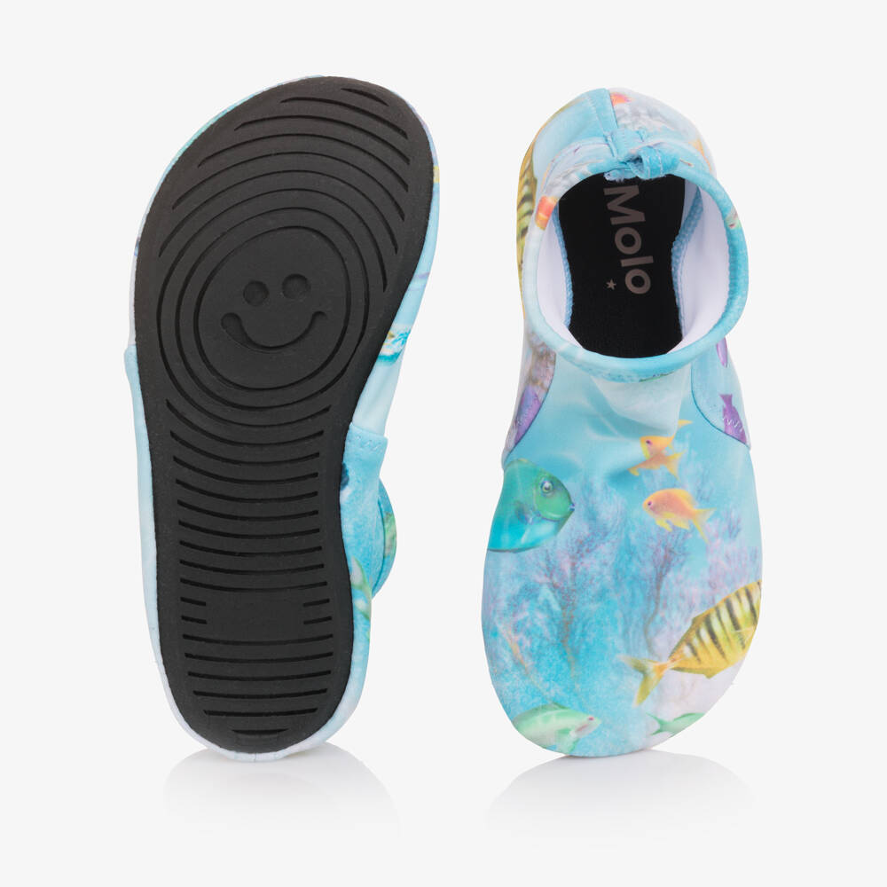 Molo-Blue Colourful Fish Print Aqua Shoes (UPF50+) | Childrensalon