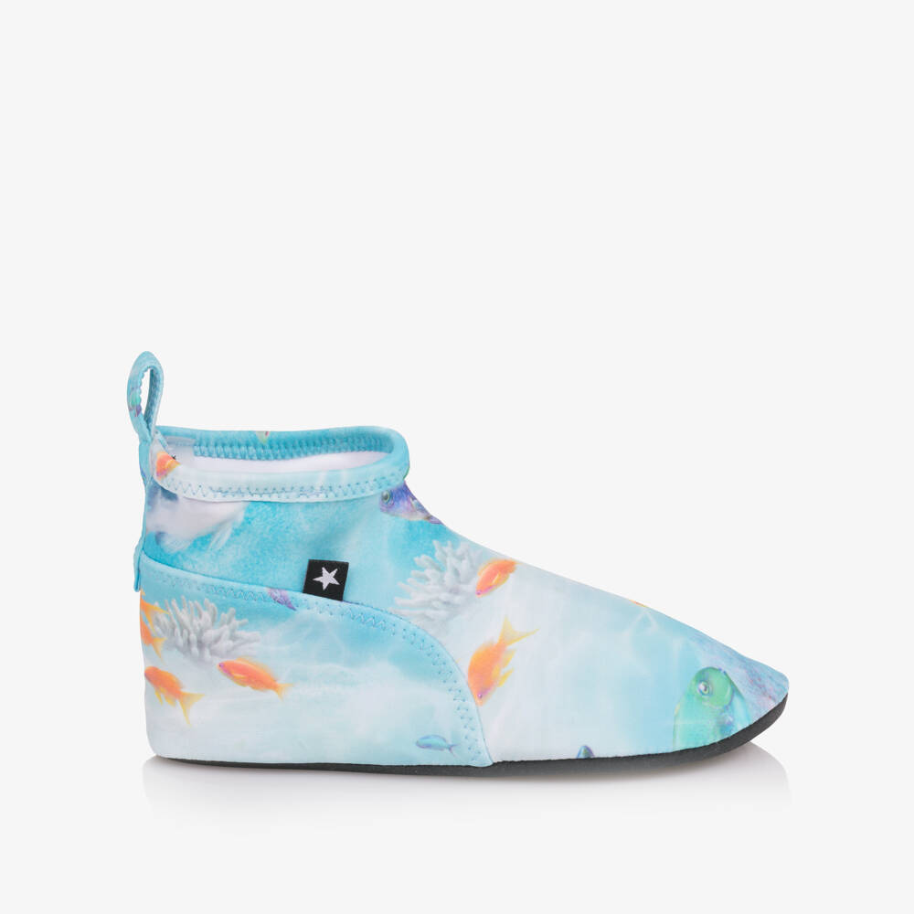Molo-Blue Colourful Fish Print Aqua Shoes (UPF50+) | Childrensalon