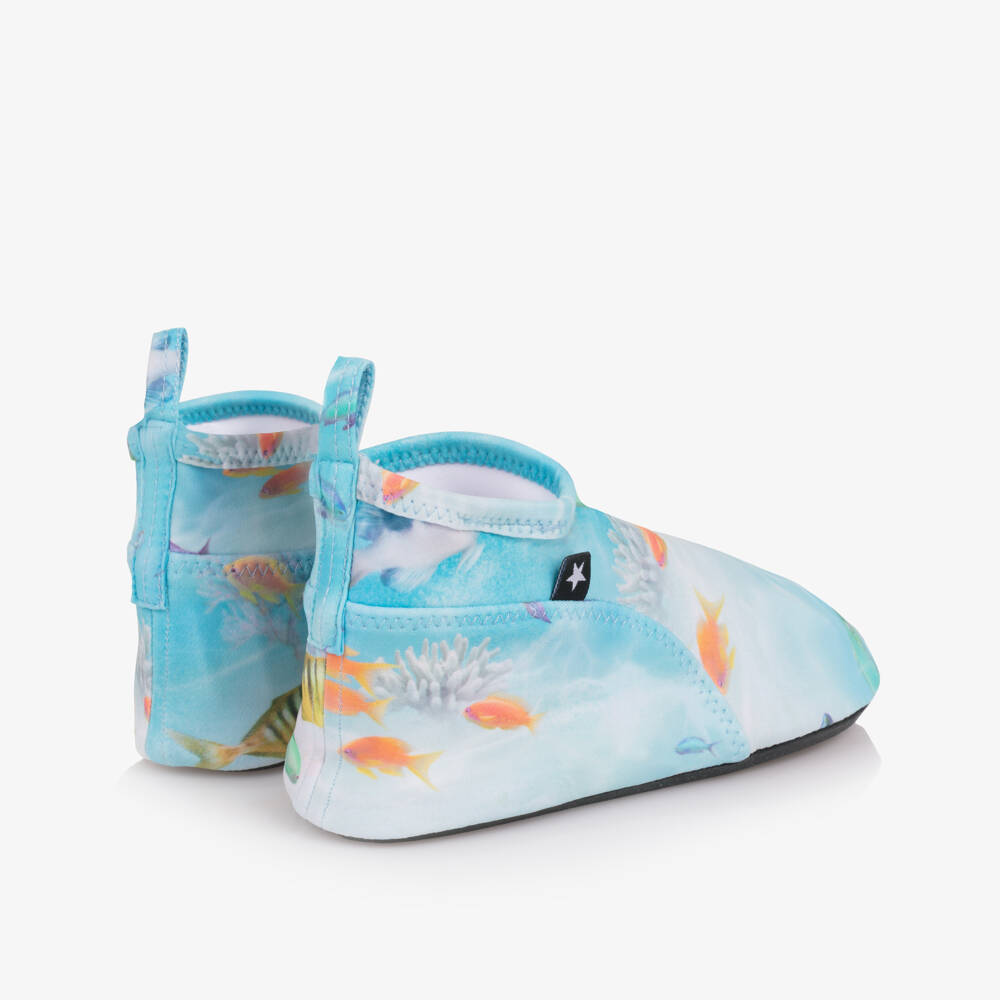 Molo-Blue Colourful Fish Print Aqua Shoes (UPF50+) | Childrensalon