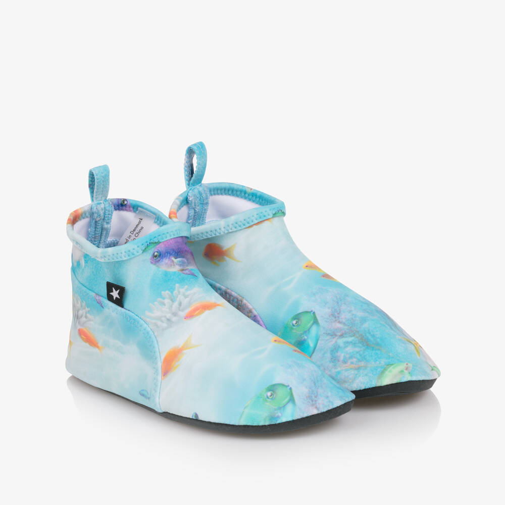 Molo-Blue Colourful Fish Print Aqua Shoes (UPF50+) | Childrensalon