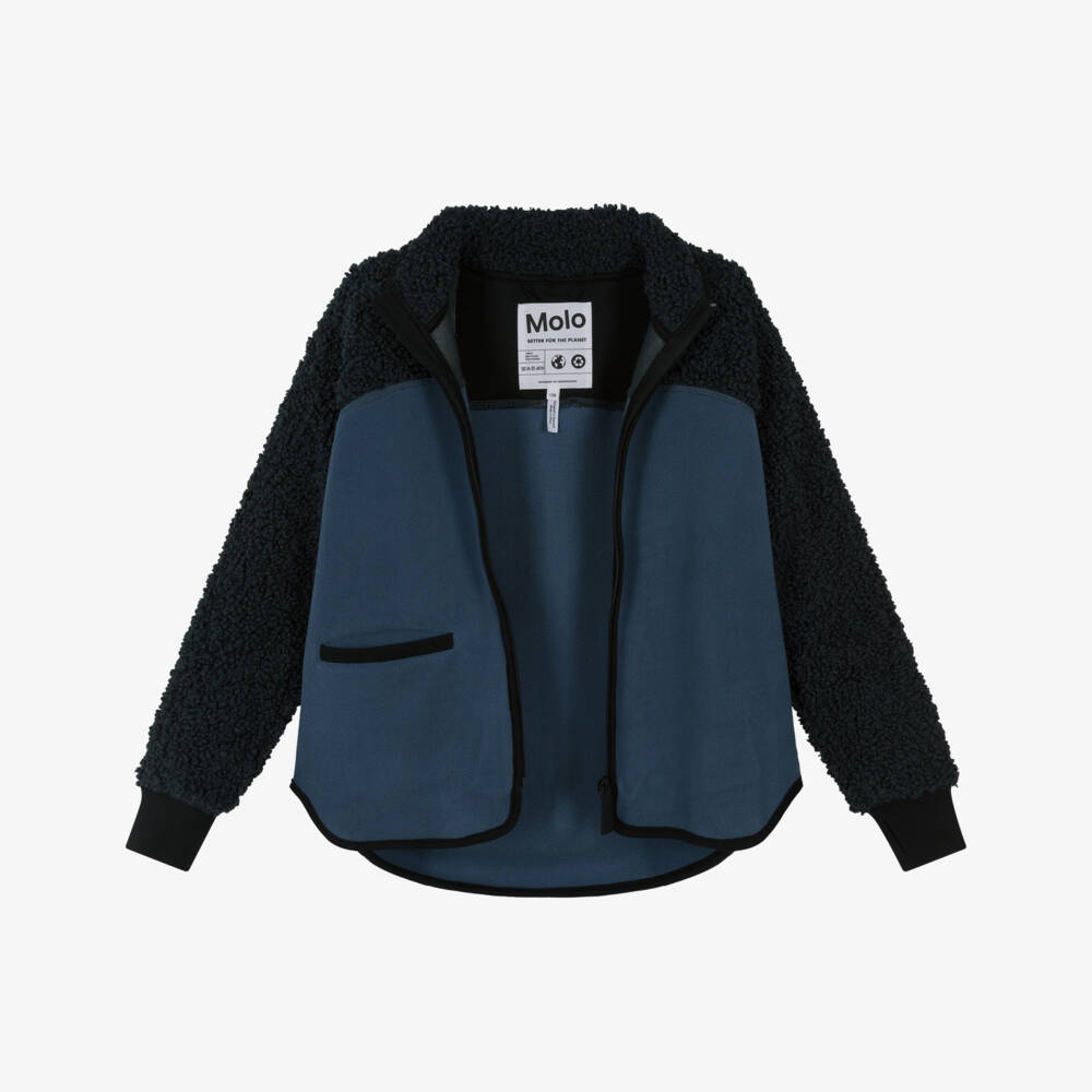 Molo-Blue Contrast Fleece Zip-Up Top | Childrensalon