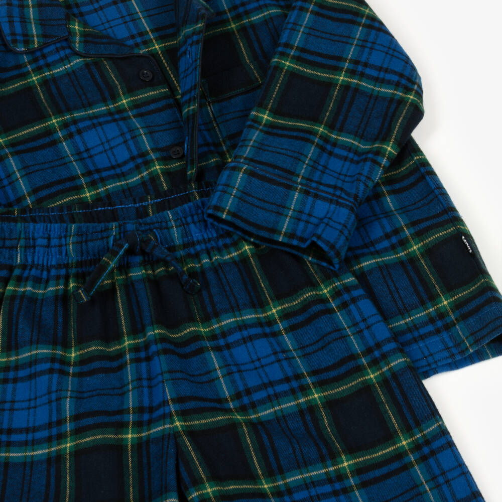 Molo-Blue & Green Check Organic Cotton Pyjamas | Childrensalon