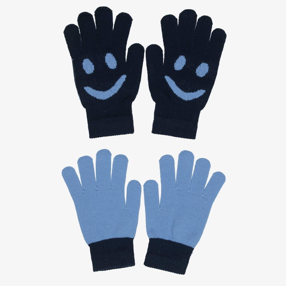 Molo-Blue Knitted Gloves with Smiling Face (2 Pack) | Childrensalon