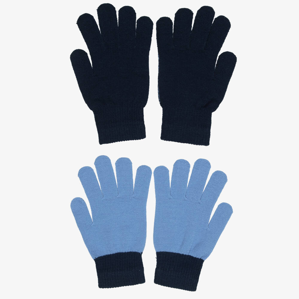 Molo-Blue Knitted Gloves with Smiling Face (2 Pack) | Childrensalon