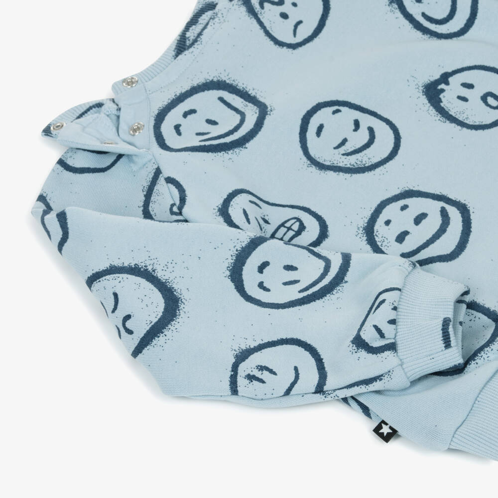 Molo-Blue Organic Cotton Fun Faces Sweatshirt | Childrensalon