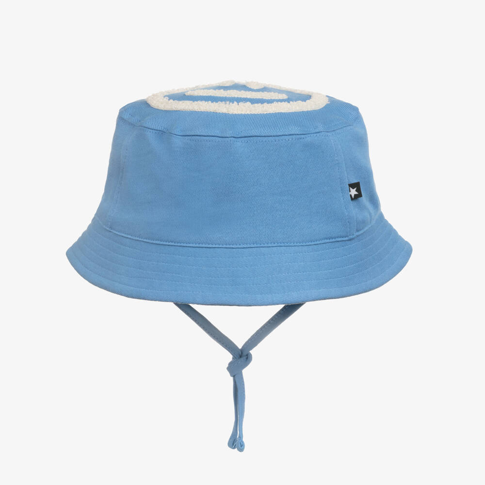 Molo-Blue Organic Cotton Jersey Sun Hat with Smiling Face | Childrensalon