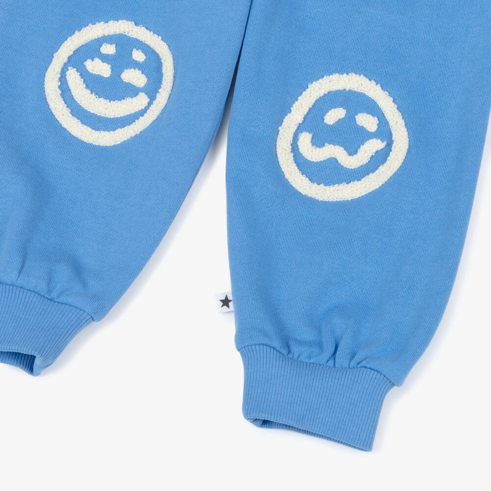 Molo-Blue Organic Cotton Joggers with Happy Faces | Childrensalon