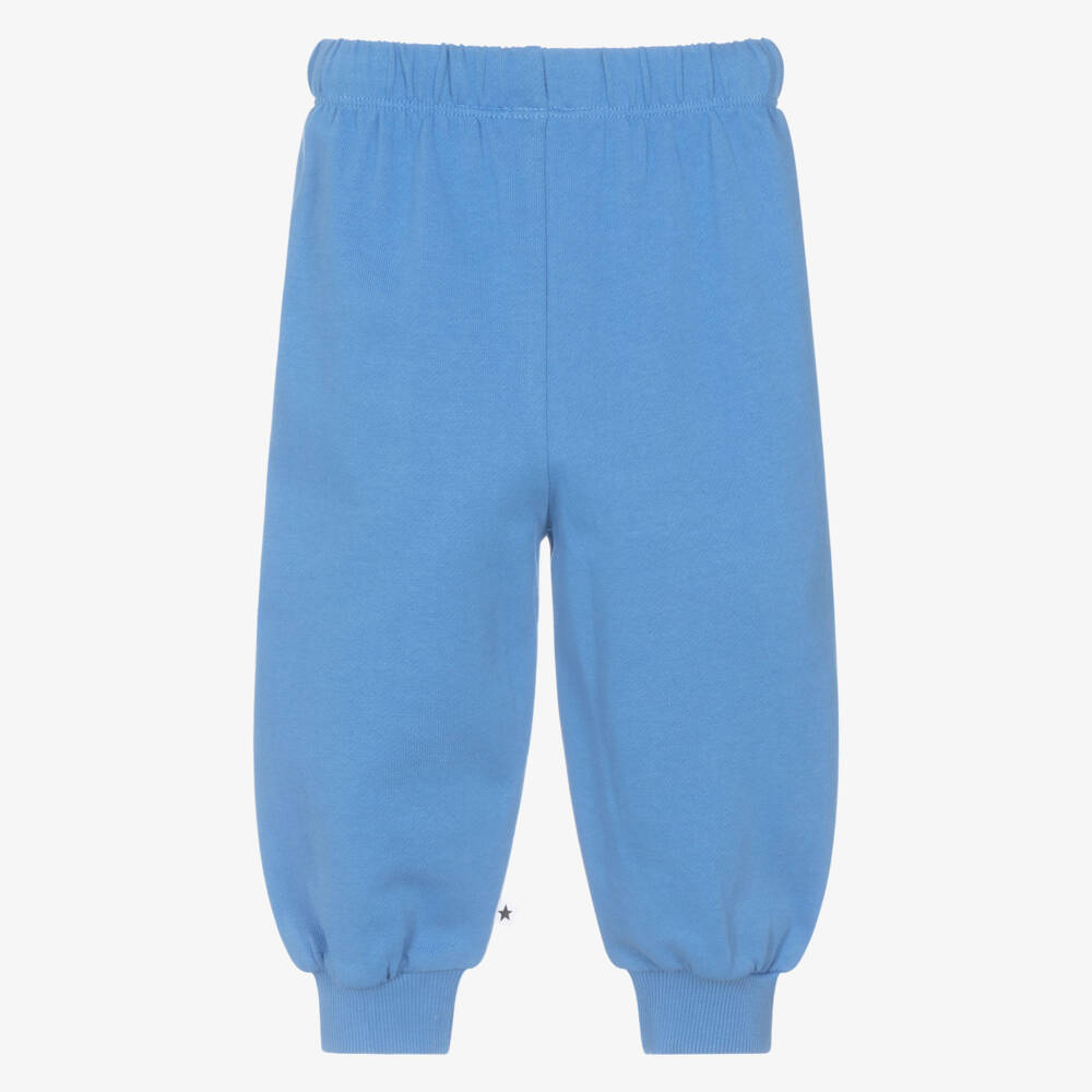 Molo-Blue Organic Cotton Joggers with Happy Faces | Childrensalon