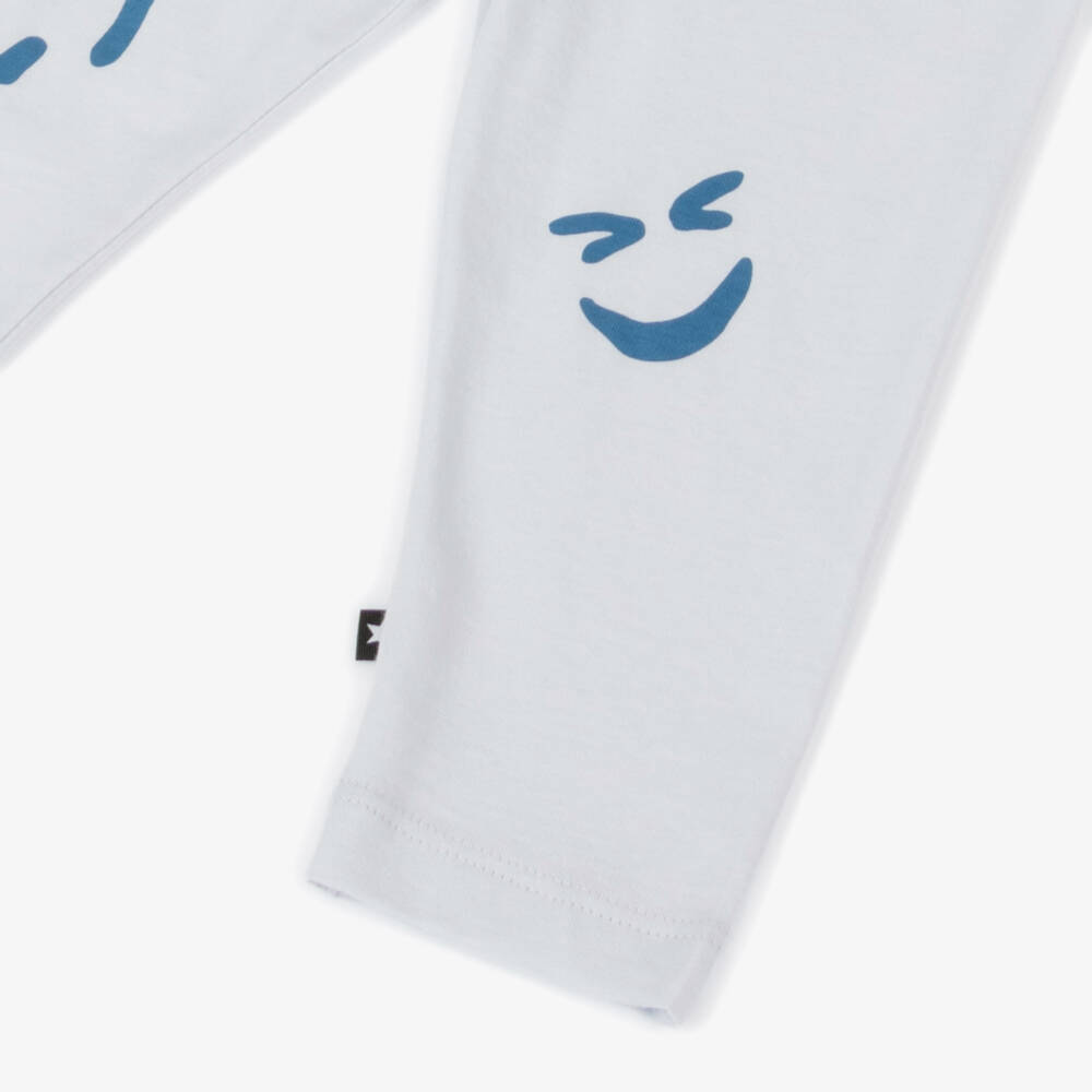 Molo-Blue Organic Cotton Smile Print Leggings | Childrensalon