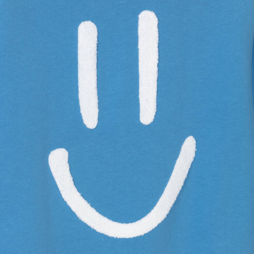 Molo-Blue Organic Cotton Sweatshirt with Bouclé Smile | Childrensalon