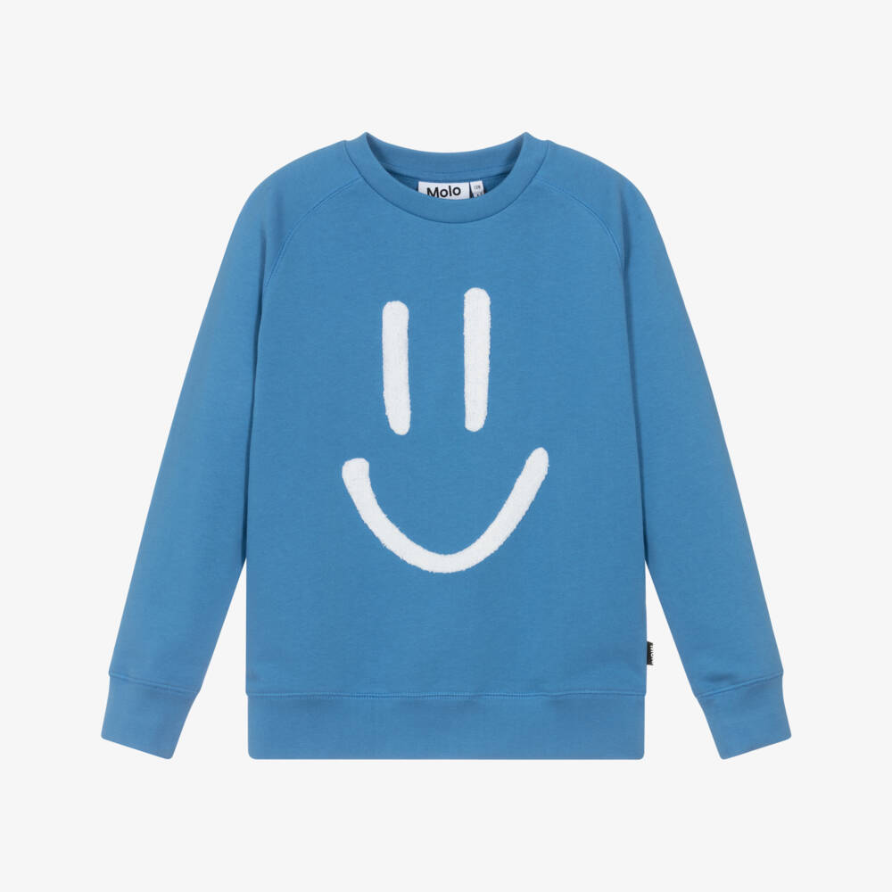 Molo-Свитшот синий из органического хлопка с букле смайлом | Childrensalon