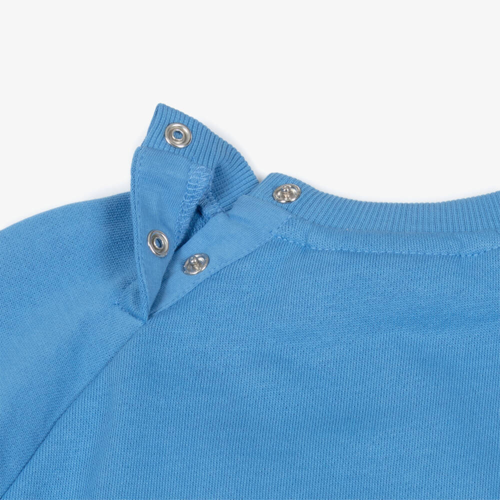 Molo-Blue Organic Cotton Sweatshirt with Ivory Smiling Face | Childrensalon