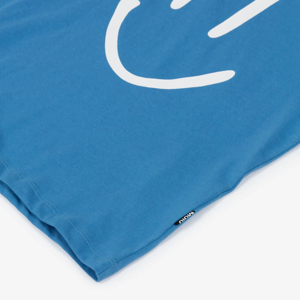 Molo-Blue Smiling Face Organic Cotton T-Shirt | Childrensalon