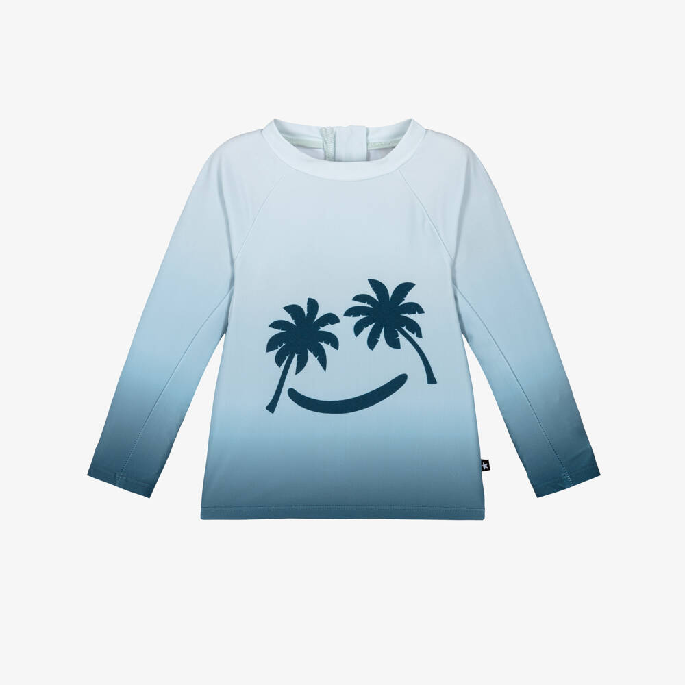Molo-Blue Smiling Palm Tree Sun Protective Baby Top (UPF50+) | Childrensalon