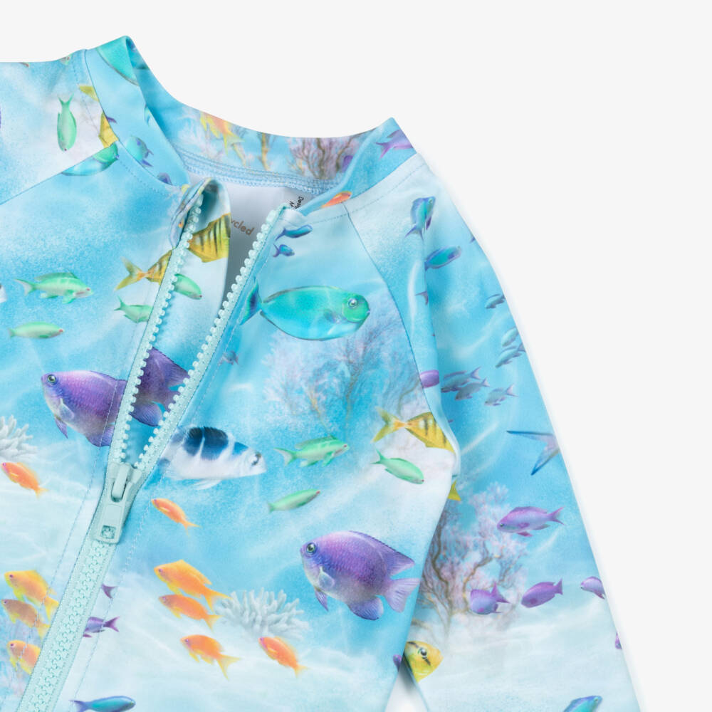 Molo-Blue Sun Suit with Colourful Fish Pattern (UPF50+) | Childrensalon
