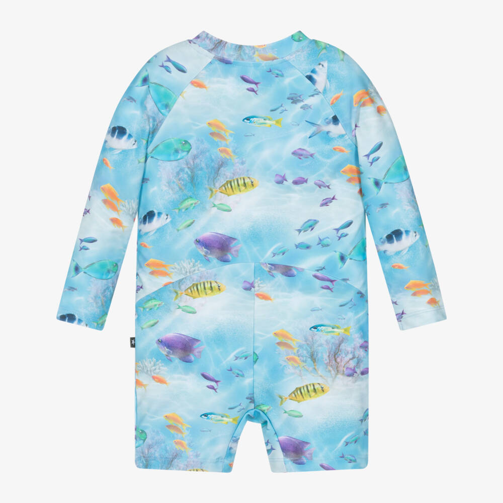 Molo-Blue Sun Suit with Colourful Fish Pattern (UPF50+) | Childrensalon