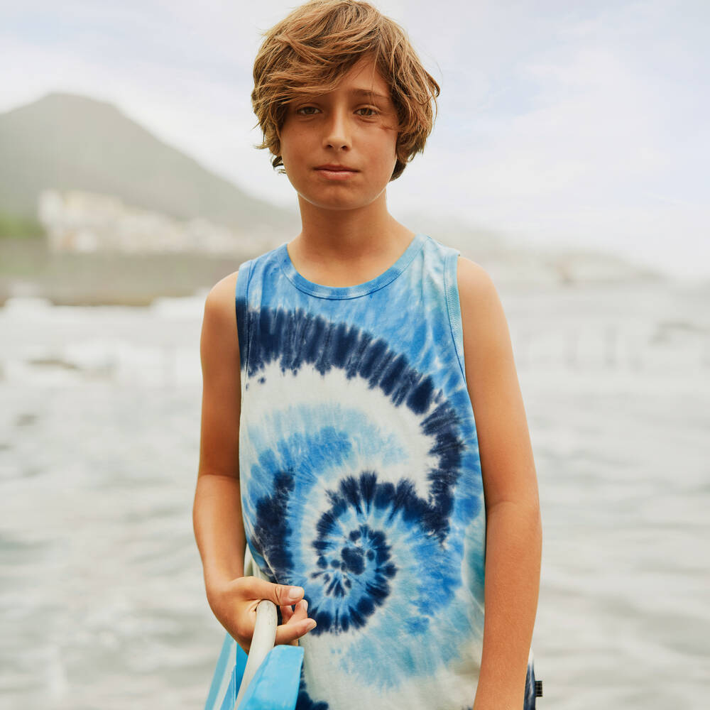 Molo-Blue Tie-Dye Cotton Vest Top | Childrensalon