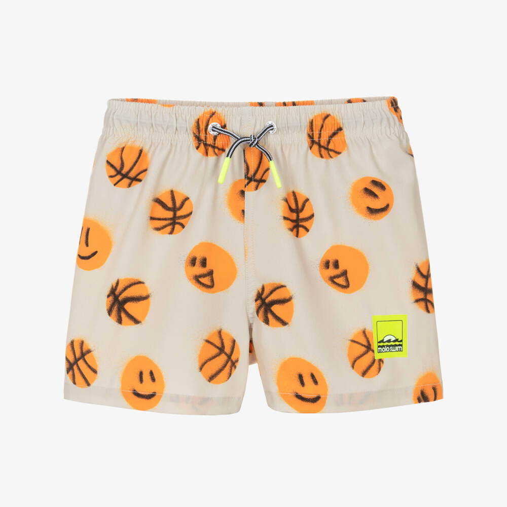 Molo-Boys Beige Basketball Swim Shorts (UPF50+) | Childrensalon
