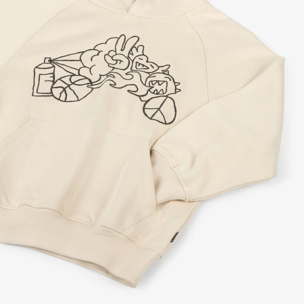 Molo-Boys Beige Cotton Hoodie with Graffiti Embroidery | Childrensalon
